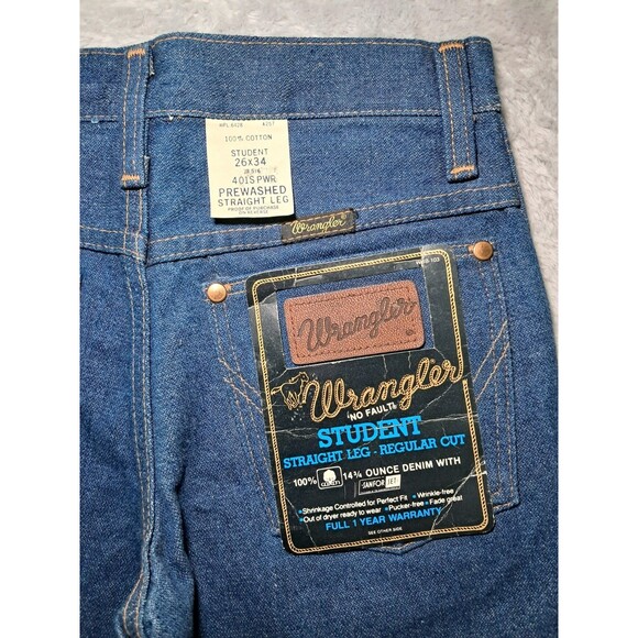 Vintage Wrangler Student Straight Leg Jeans 26x34 Deadstock NWT 70s Made in USA - Picture 1 of 11